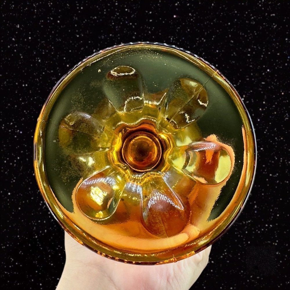 Viking Amber Stretch Swung 6 Petal Art Glass Vase Tall MCM Vintage 18"Tall 1.5"W - Picture 7 of 14